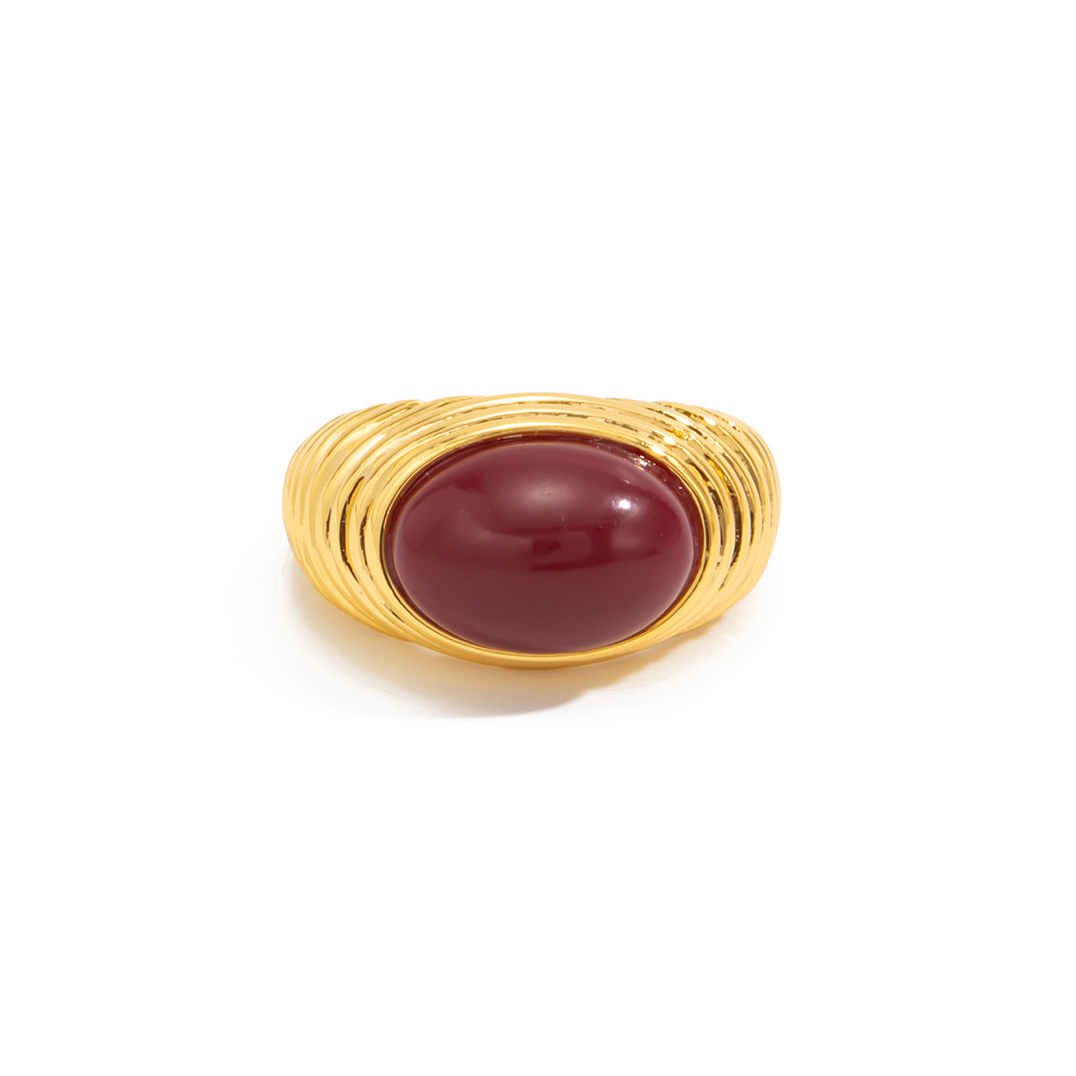 Planderful Vienna Verve Retro European Red Stone Open Ring For Women Geometric Oval Statement