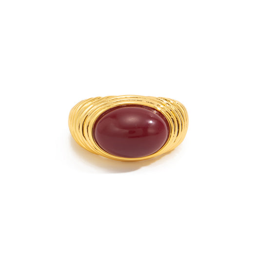 Planderful Vienna Verve Retro European Red Stone Open Ring For Women Geometric Oval Statement