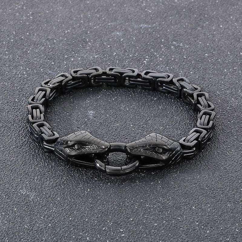 Planderful Everyday Genie Mens Double Snake Head Bracelet