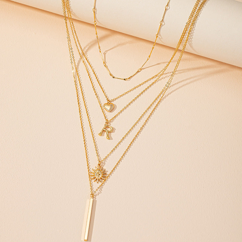 European and American Fashion 2-Piece Love Letter R Necklace Set - Vienna Verve Collection