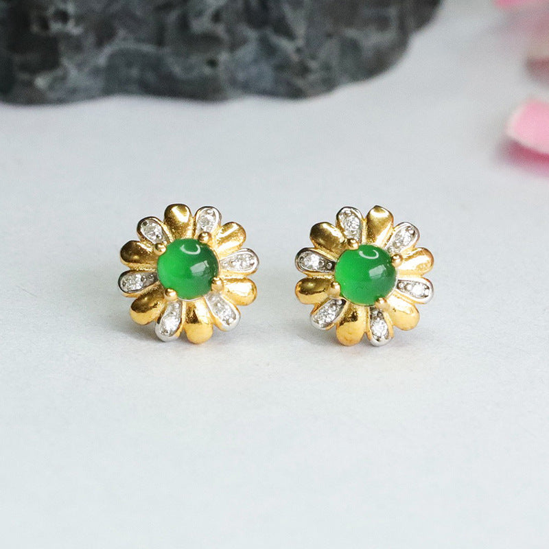 Icy Green Jadeite Petal 925 Silver Stud Earrings