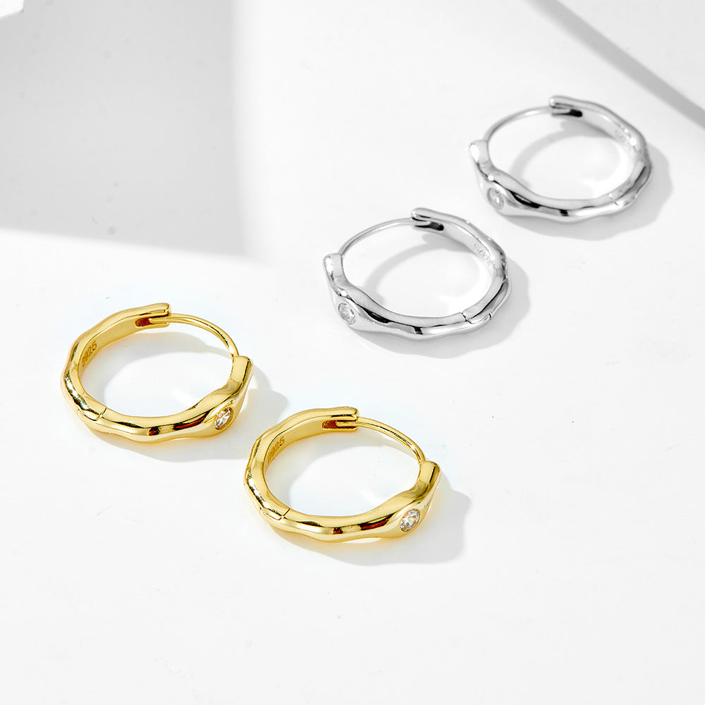 Planderful S925 Sterling Silver Irregular Geometric Earrings For Women Lightweight Zircon Sparkle