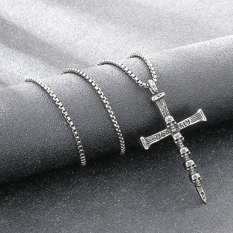 Breath Whistle Can Blow Decompression Pendant, Smear Ghost Head Cross Stainless Steel Necklace