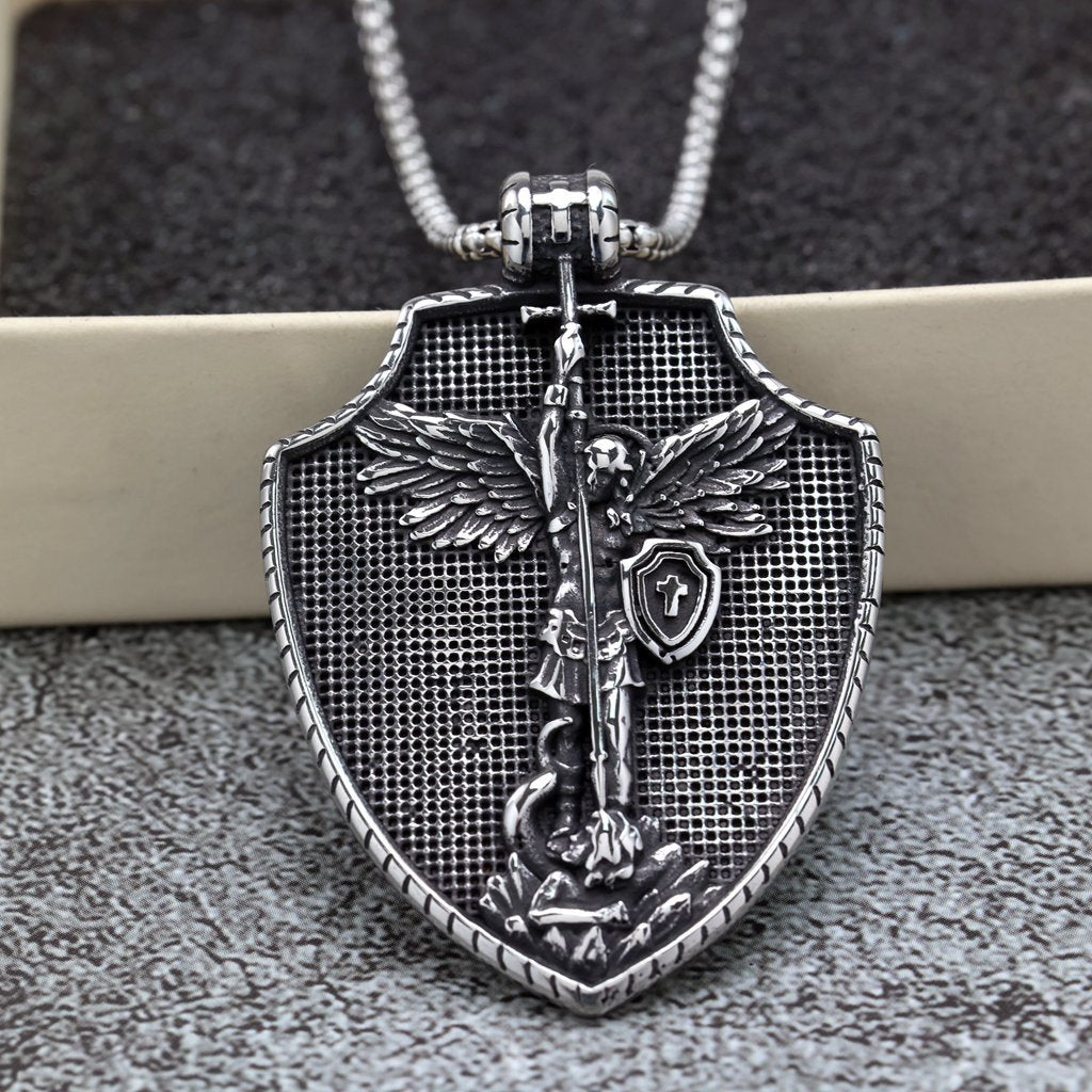 Planderful Archangel Protection Pendant Necklace Unisex Stainless Steel Double Sided Pendant