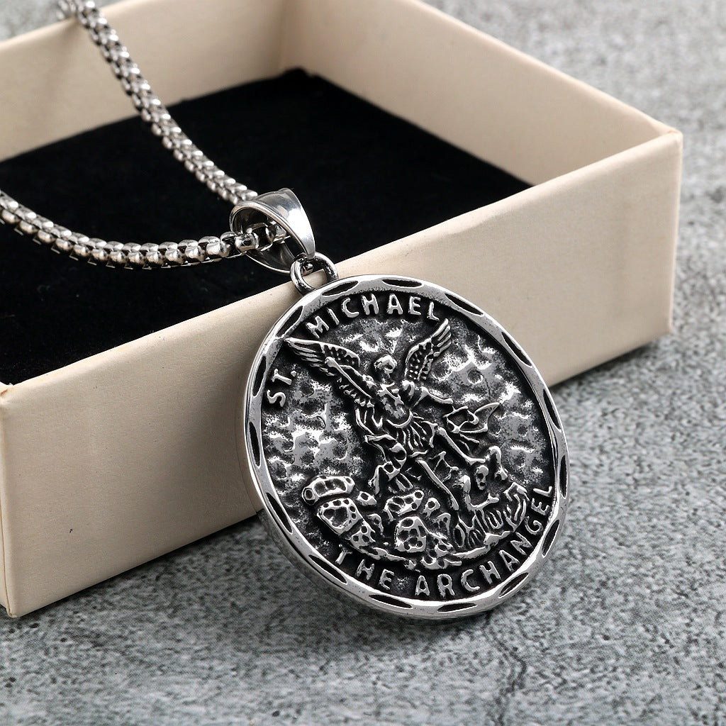 Vintage Angel Stainless Steel Men's Pendant Necklace