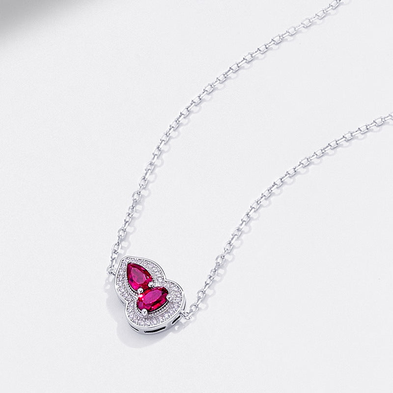 S925 Sterling Silver Lab-Grown Ruby Gourd Necklace