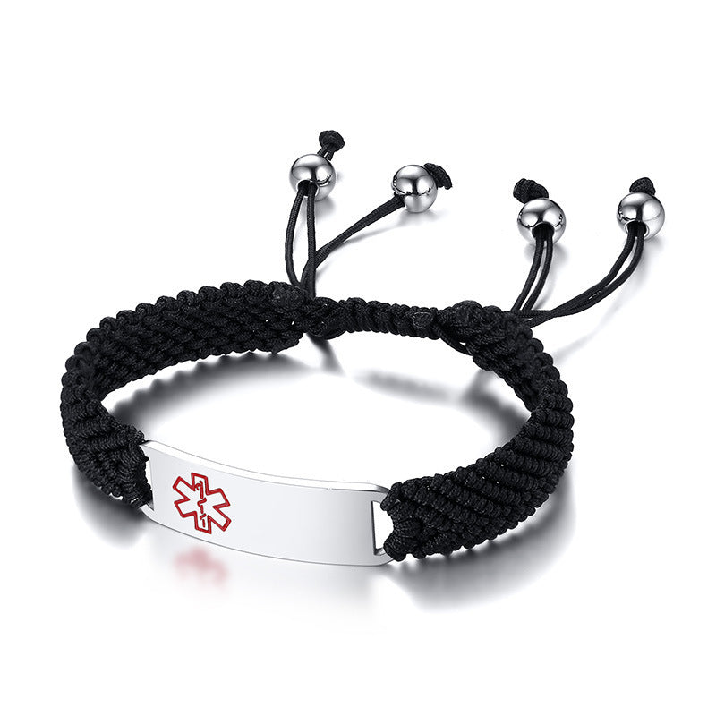 Stainless Steel Curved Brand Medical Logo Woven Hand Rope Black Men's Bracelet DIY Jewelry