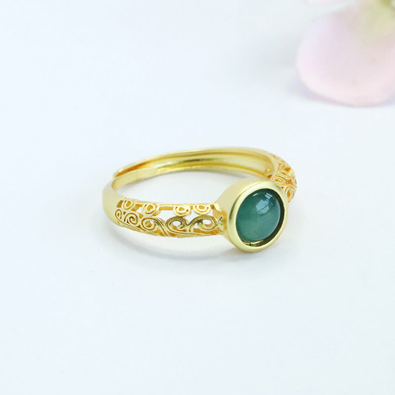 Blue-Water Jadeite Round Cabochon Ring
