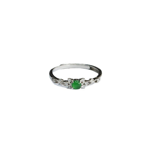 Ice Green Jade Zircon Hollow Ring with Sterling Silver Frame