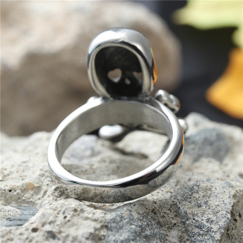 Retro Punk Titanium Steel Skull Hollow Ring for Men - Trendy Stainless Steel Jewelry