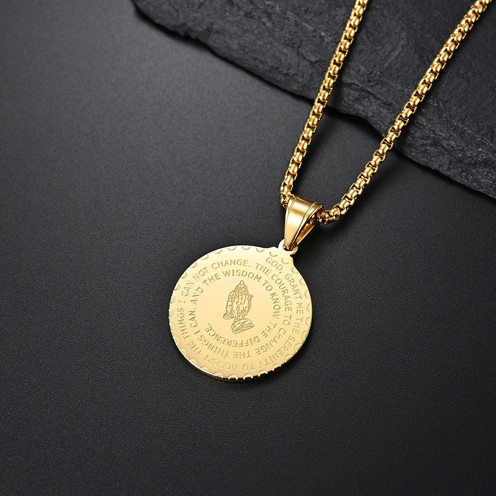 Steel Necklace - Statement Prayer Hand