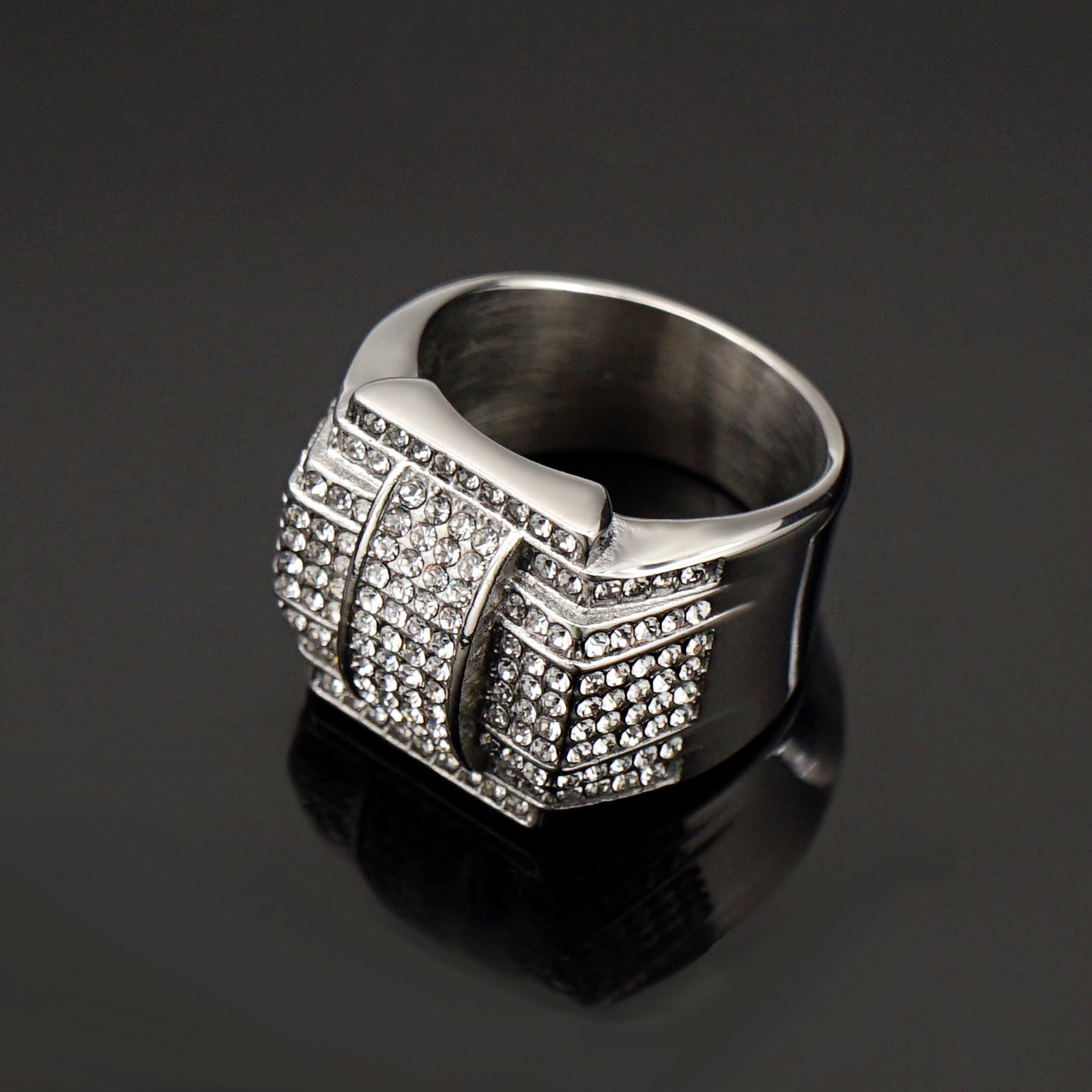 Planderful Stainless Steel Zircon Ring Gold Plated For Unisex Hip Hop Luxury Statement Jewelry