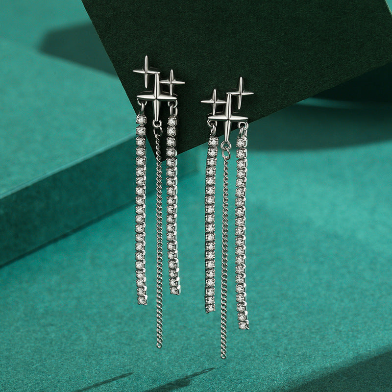 Sterling Silver Tassel Earrings with Zircon Accents