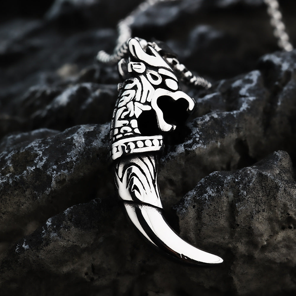 Nordic Retro Viking Men's Pendant Necklace With Wolf Head