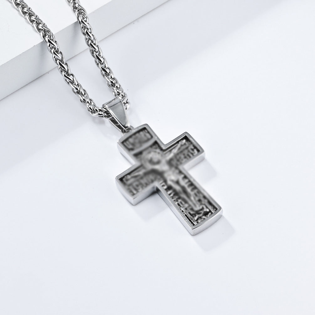 Planderful Punk Cross Necklace Stainless Steel Pendant For Edgy Vintage Style Lovers