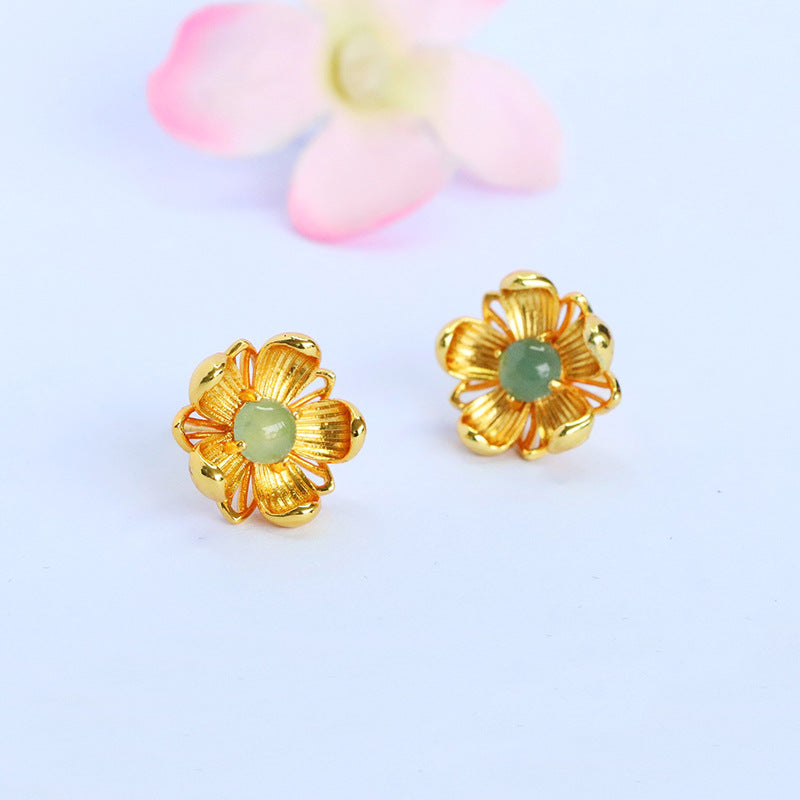 Blue-Water Jadeite Daisy Stud Earrings