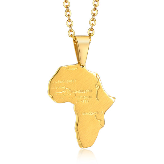 Stainless Steel Africa Map Pendant Gold Men's Necklace Geometry