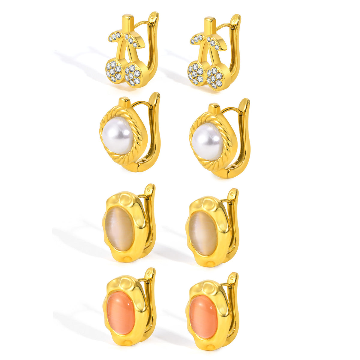 Stainless Steel Opal & Pearl Earrings — Three Styles