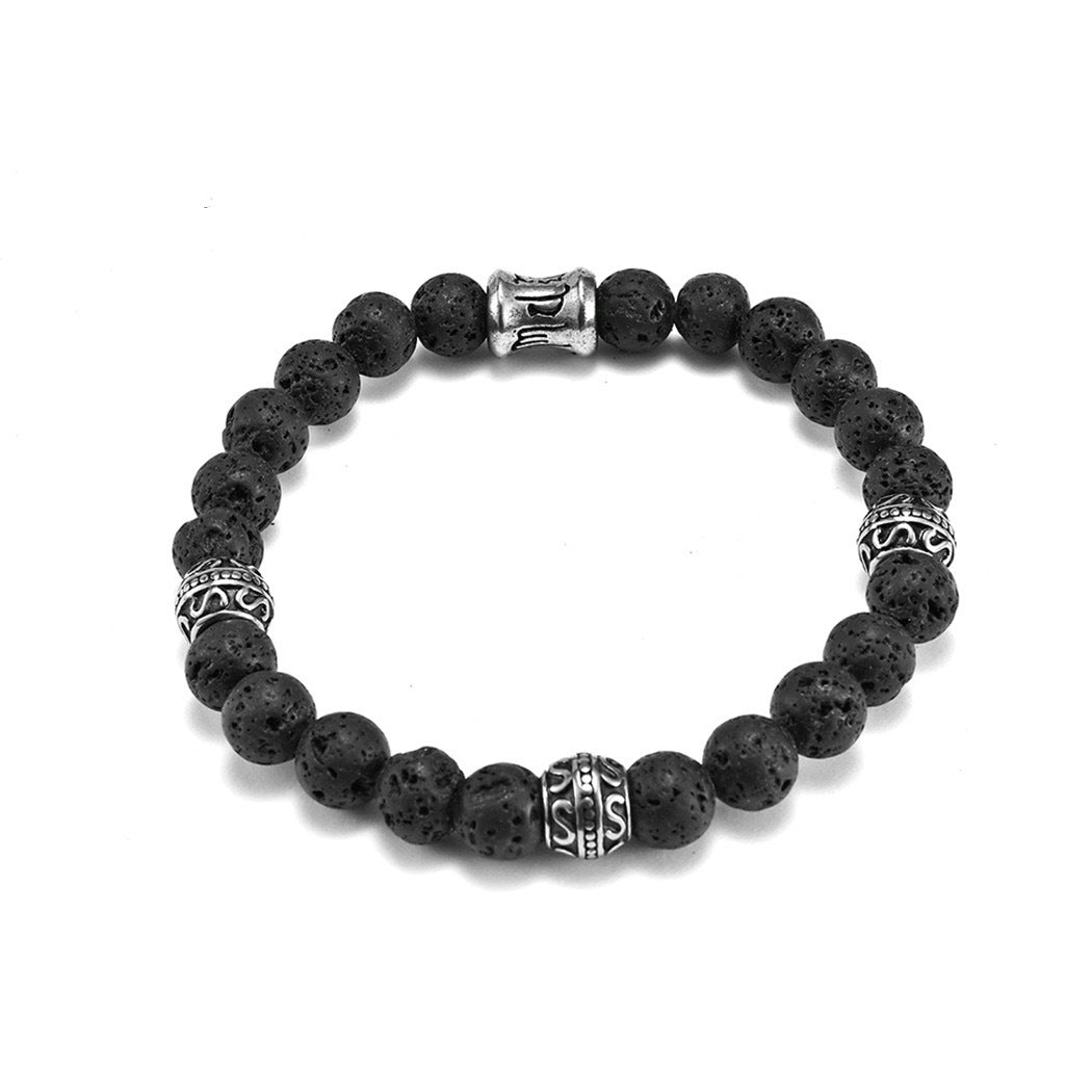 Planderful Mens Volcanic Stone Beaded Bracelet With Titanium Steel For Men Everyday Genie Retro Chinese Style