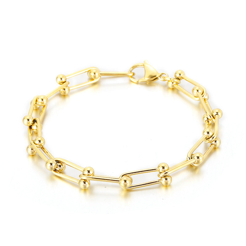 Korean Hip-Hop Titanium Steel Horseshoe Buckle Bracelet for Trendy Men and Women