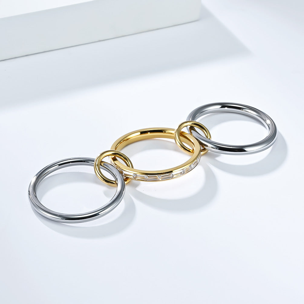 Zircon Stacking Ring Three Layer Design By Planderful Shop For Women Titanium Steel Plated 18K Gold Elegant Luxurious