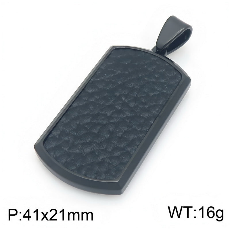 Leather Military Brand Pendant Retro Tag Back Stainless Steel Men's Pendant Necklace