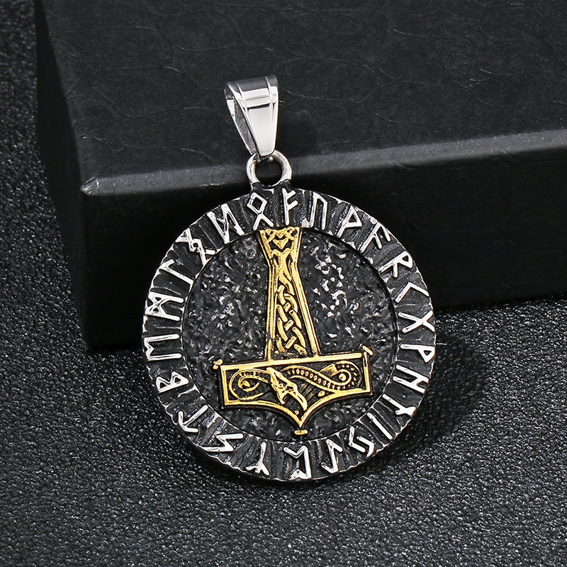 Nordic Viking Triangle Rune Jewelry, Punk Style Retro Quake Double-Sided Rune Men's Titanium Necklace