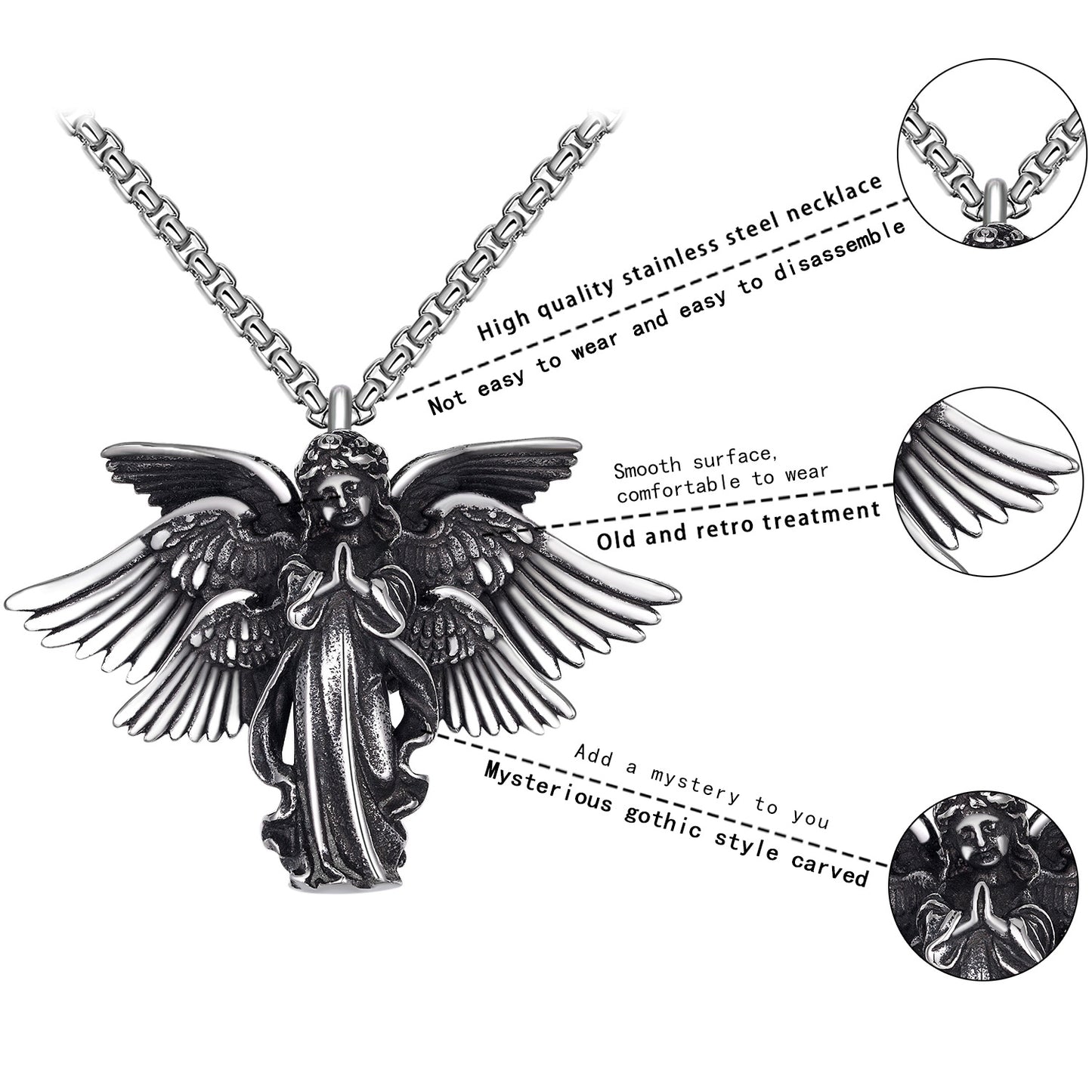 Steel Necklace - Elegant Angel Pendant Necklace