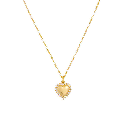 Zircon Soleste Halo Heart Shape Pendant Silver Necklace