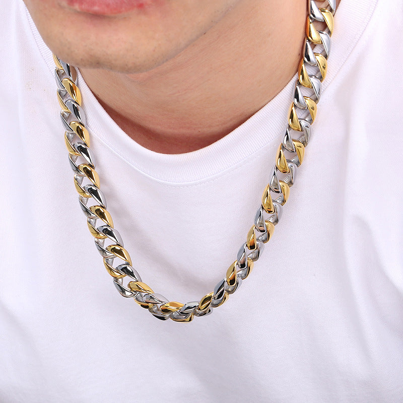 Planderful Cuban Chain Necklace 15mm Stainless Steel Men