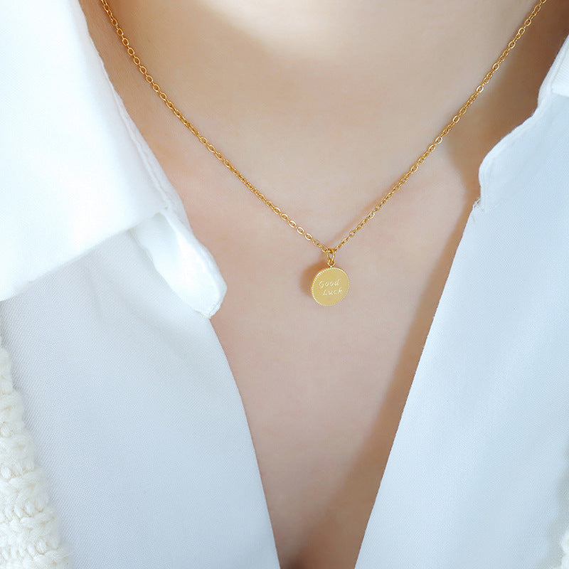 Lucky Love Gold Necklace with Wavy Round Good Luck Pendant