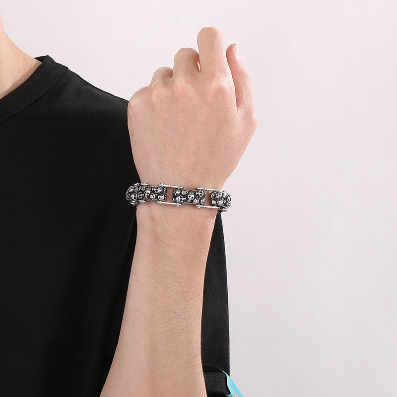 Punk Skull Bicycle Chain Bracelet for Men - Retro Stainless Steel Jewelry