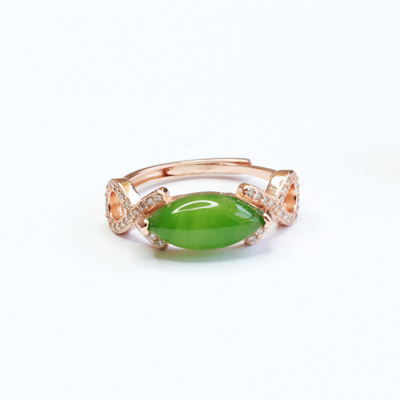 925 Sterling Silver Hetian Jasper Marquise Ring