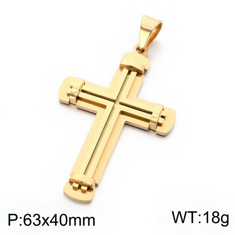 Hip-Hop Style Retro Rock Double-Layer Rivet Splicing Cross Titanium Steel Pendant Men's Color Necklace
