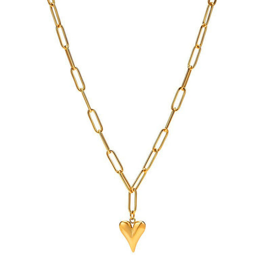 Stainless Steel Heart-Shaped O-Chain Necklace Gold Pendant