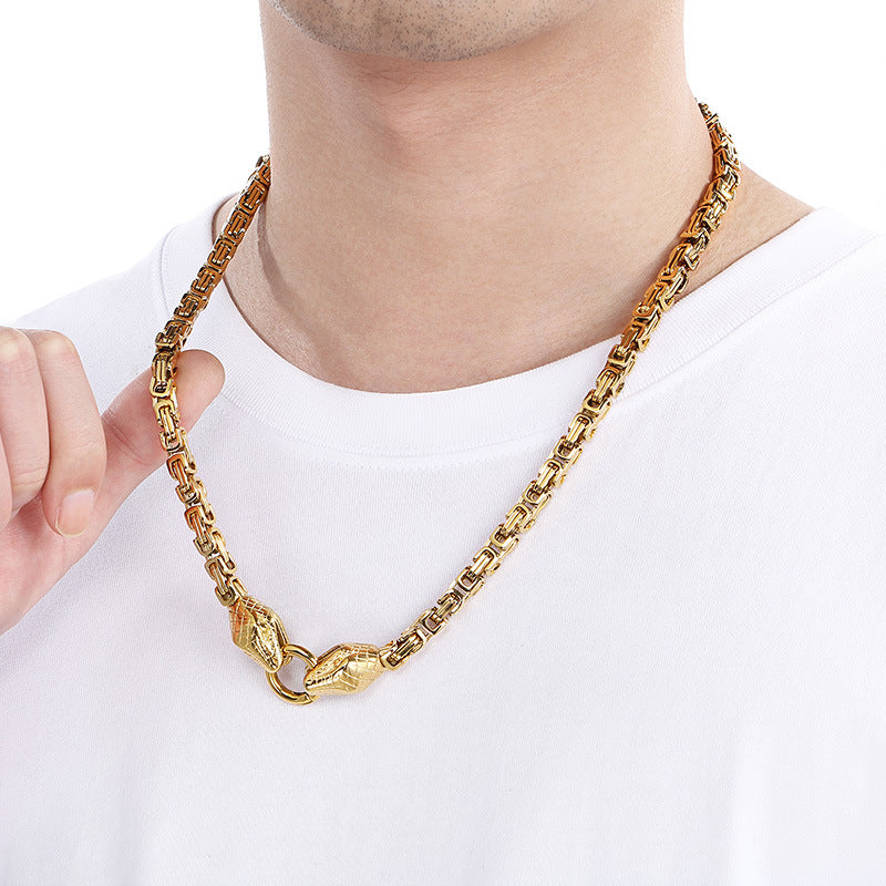 Planderful Men Stainless Steel Double Snakehead Necklace