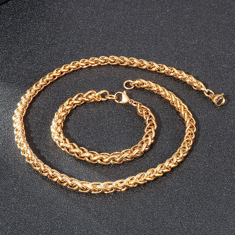 Stylish Hip-Hop Stainless Steel Jewelry Set for Men: Keel Necklace & Personalized O-Word Bracelet