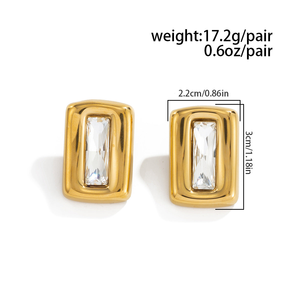 Stainless Steel Stud Earrings Retro Geometric Square Industrial Design Zircon Accent For Women By Planderful
