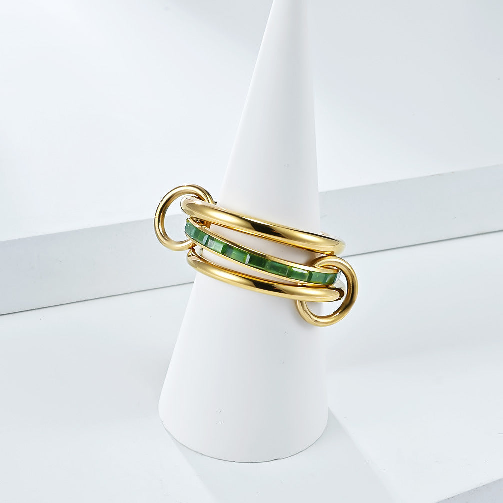 Zircon Stacking Ring Three Layer Design By Planderful Shop For Women Titanium Steel Plated 18K Gold Elegant Luxurious