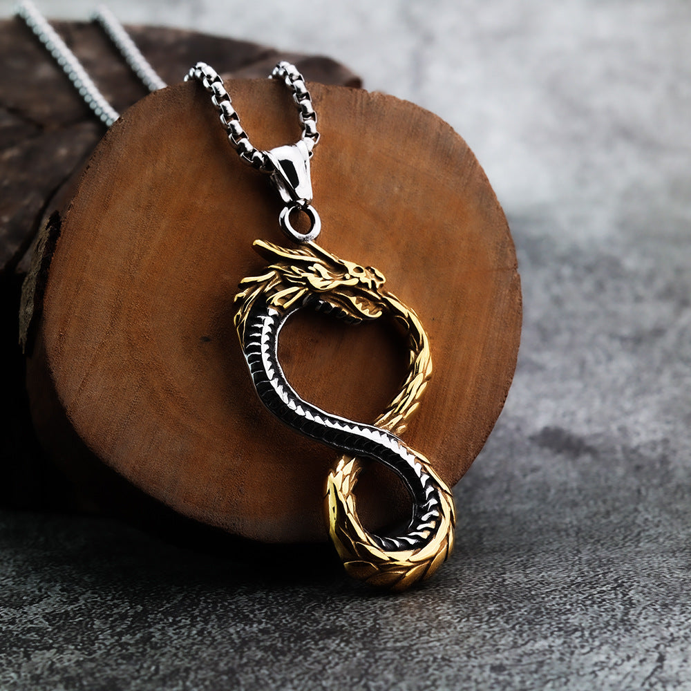 European And American Retro Men's Titanium Steel Flame Dragon Necklace