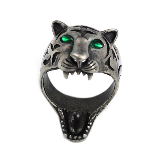 Planderful Stainless Steel Tiger Head Ring Unisex Vintage Retro Style For Men And Women