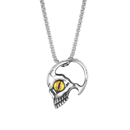 Steel Necklace - Statement Skull Eye Retro Hip Hop Style Niche Accessory Planderful