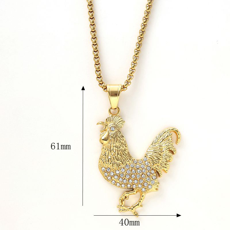 Planderful Premium Hip Hop Necklace Titanium Steel Gold Plated Rooster Pendant For Gen Z Fans