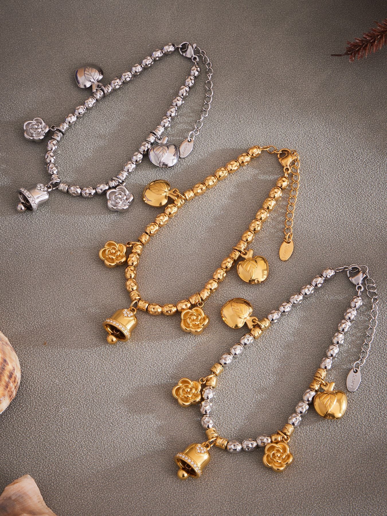 Planderful Vintage Bell Flower Bracelet Embossed Titanium