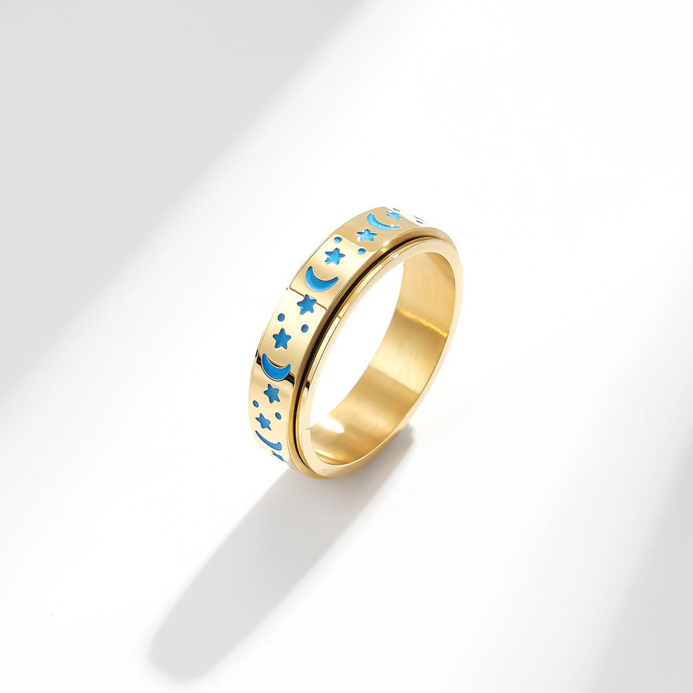 Amazon Star Moon Titanium Steel Luminous Rotatable Ring