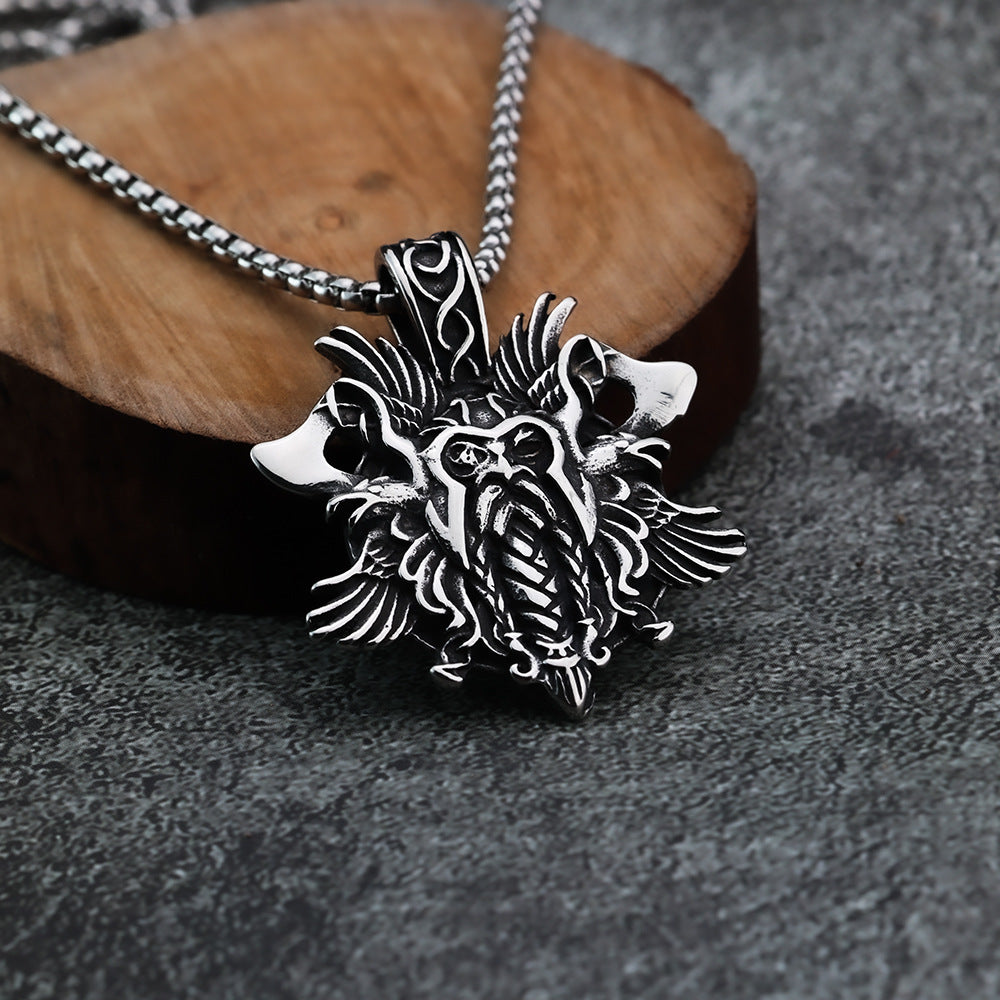 Planderful Norse Double Axe Pendant For Men Stainless Steel Titanium Necklace With Celtic Knot Charm