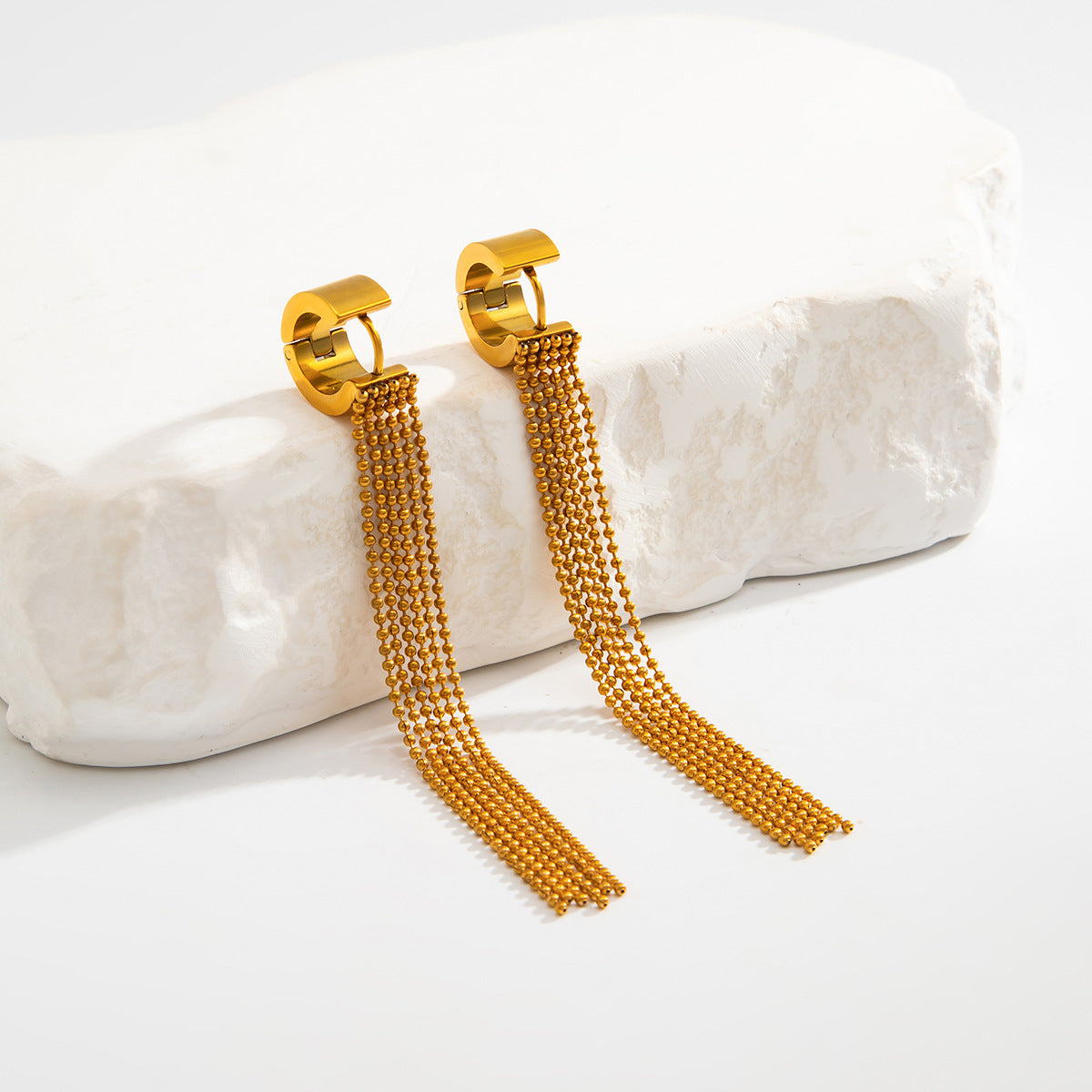 Planderful Vienna Verve Stainless Steel Fringe Earrings For Women Personalized Bead Fringe Multi Layer Statement