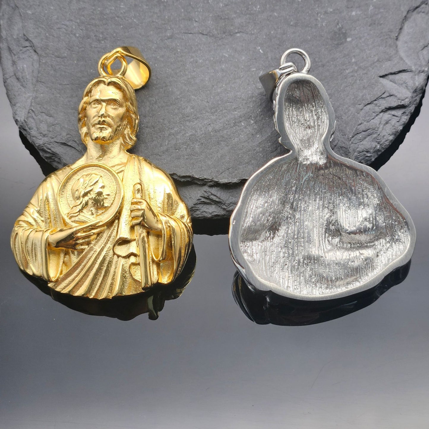 Planderful St Jude Bust Necklace Titanium Steel Unisex Protection Pendant Statement Jewelry