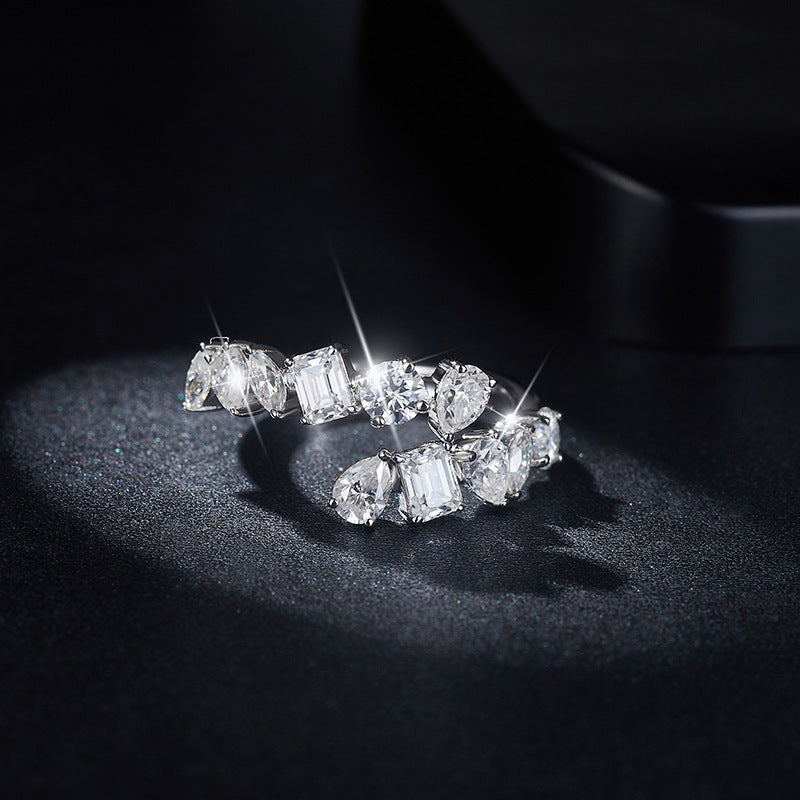 Planderful Moissanite Ring Multishape Emerald Cut Waterdrop Round Oval Heart S925 Silver 2.6ct Sparkling For Her