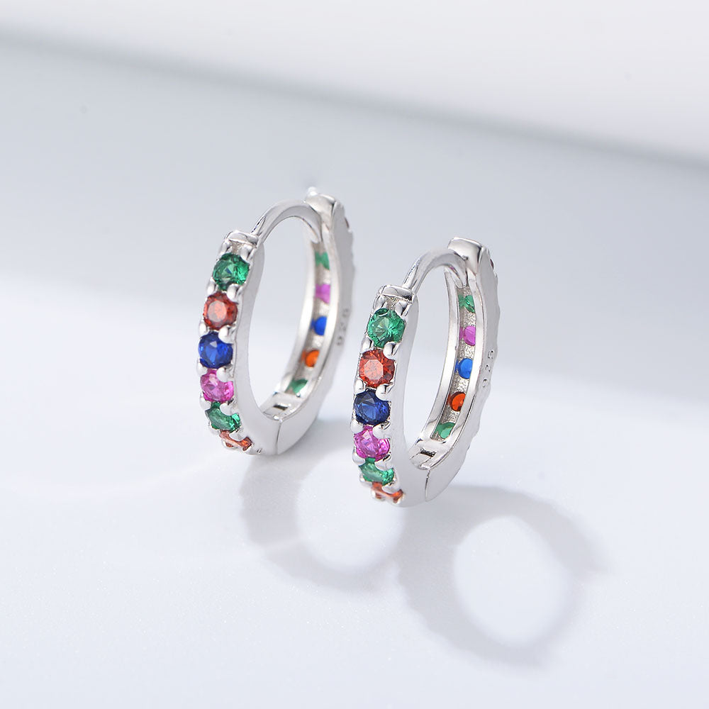S925 Sterling Silver Colored Zircon Earrings, Ear Buckles, Style And Versatile Jewelry Earrings